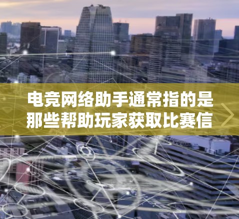 电竞网络助手通常指的是那些帮助玩家获取比赛信息、排名、比赛结果、比赛规则、比赛时间等信息的工具。这些工具可以帮助玩家更方便地参与电竞比赛，了解比赛情况，提升游戏水平